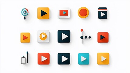 Poster - Minimalist and clean of video player essential icon set featuring play pause and stop buttons in a simple modern and elegant design  This collection is perfect for multimedia interface UIUX