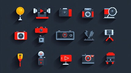 Poster - Comprehensive video player icon set featuring a collection of clean focusing on film and media elements such as play pause movie and symbols  Suitable for multimedia entertainment