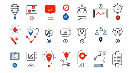 Leinwandbilder - Set of minimalistic icons representing the concepts of organizational networking community business partnerships  Suitable for digital solutions enterprise management and corporate strategy