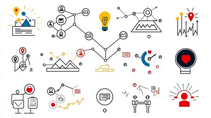 Poster - Thin line icons illustrating the hierarchical structure management and interconnectivity of a business organization featuring symbols representing leadership team dynamics and corporate workflow
