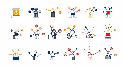 Aufkleber - Collaborative Environment Icons Depicting Teamwork and Community Connections  Clean Line Design Representing Professional Workflow in an Office or Workspace Setting