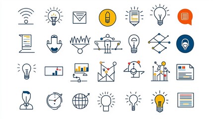 Aufkleber - Thin line icon set focusing on corporate organization leadership and networking symbols  This depicts a minimalist modern design style suitable for business management company structure
