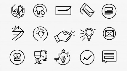 Poster - Minimal of a thin line icon set featuring business marketing essentials like handshake sponsorship and agreement symbols  Concept of corporate deals partnerships and commercial transactions