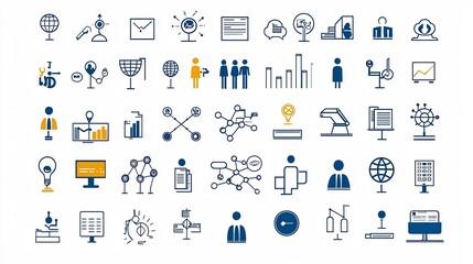 Aufkleber - Collection of corporate and organizational themed icons in simple line style including symbols for networking company structure team digital technology workflow