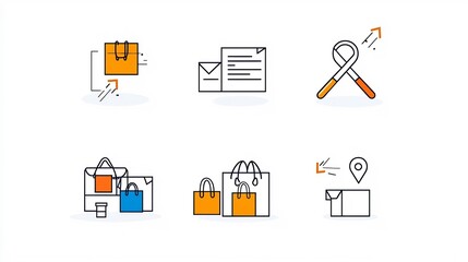 Aufkleber - Thin line icons depicting various business transactions such as agreement purchase and donation in a clean and minimalist style  These icons can be used for finance commerce banking