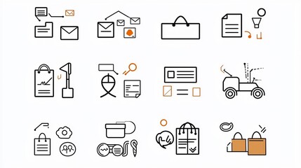 Aufkleber - Thin line icons representing various business transactions and agreements such as purchase donation and contract signing designed in a clean minimalist style