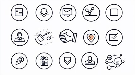 Fototapete - Collection of clean line design icons representing the concept of business handshake partnership and trust symbols  Showcasing the ideas of successful professional agreements