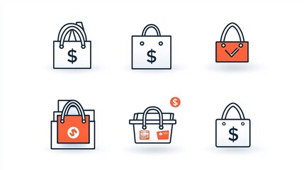 Aufkleber - Set of Thin Line Icons Focused on Financial Aspects of Marketing Featuring Donation Money and Purchase Symbols in a Simple Minimalist Style  Ideal for Financial Services Business