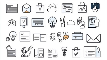 Aufkleber - Comprehensive Collection of Minimalistic Business and Marketing Icons Featuring Agreement Donation and Campaign Elements in a Sleek Thin Line Graphic Design Style