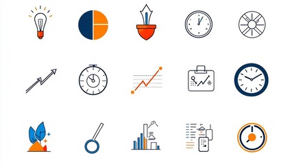 Aufkleber - Thin Line Icon Set Featuring Productivity Essentials for Efficient Business Growth and Management Including Growth Graph Time Management and Optimization Tools