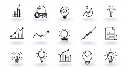 Poster - Comprehensive collection of productivity icons focusing on project management essentials such as task organization deadline tracking and growth analytics presented in a minimal line design style