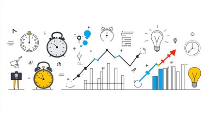 Poster - Thin line icons depicting time related concepts such as deadlines growth and project optimization to showcase business efficiency and achievement