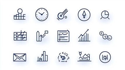 Leinwandbilder - Collection of productivity focused project management icons showcasing task organization deadline tracking growth and performance analytics in a clean minimal line design style