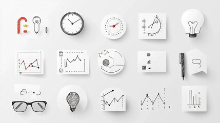 Poster - Streamlining Productivity A Collection of Minimal Icons Focusing on Project Management Featuring Task Organization Deadlines and Growth Graphs for Efficient Workflow and Business Analytics