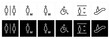 © LAETUS - Restroom icon set. male and female toilet symbols. disabled icon. gender icon. restroom pictogram. Elevator and Escalator public signage. WC signage