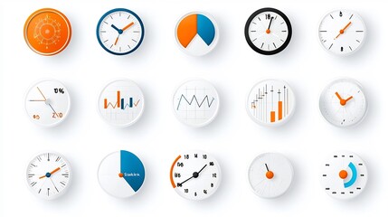 Fototapete - Collection of organizational productivity icons showcasing deadline management tools growth analytics graphs and task optimization symbols for efficient workflow and team