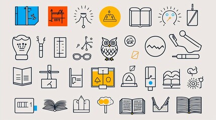 Leinwandbilder - Minimalist icons and showcasing the concepts of imagination cognition and mental Clean modern design with abstract shapes and symbols representing the inner workings of the mind problem solving