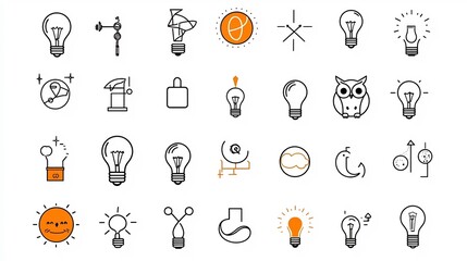 Leinwandbilder - Collection of simple yet impactful icons illustrating the concepts of intelligence clever ideas and creative problem solving  The set includes symbols such as a light bulb globe