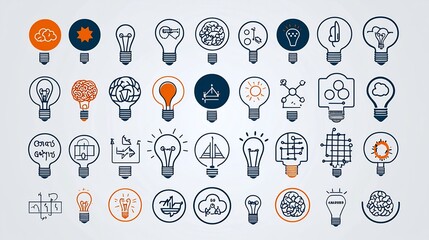 Poster - Conceptual featuring a collection of symbols and icons representing clever thinking genius and intellectual achievement including a light bulb globe and brain icons