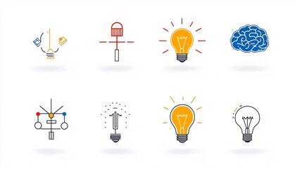 Aufkleber - Genius and Intelligence Icon Set Featuring Light Bulb Brain and Imagination Symbols in Thin Line Design  Concept of Creativity Idea Knowledge Innovation and Technology