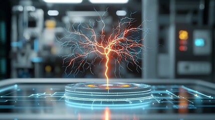 Aufkleber - Radiating electrical sparks with colorful lightning branches creating a high tech futuristic look on a transparent background  Glowing dynamic energy lines and a vibrant