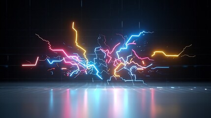 Leinwandbilder - Multicolored lightning sparks spreading out in sharp electrifying forms glowing vividly on a transparent background for high impact futuristic imagery  The dynamic