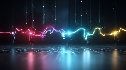 Poster - Intense and colorful electrical sparks with sharp branching patterns emitting a glowing high energy effect on a transparent background for modern dynamic designs