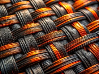 Poster - Abstract Close-Up of Woven Black Texture with Striking Orange Accents for Textiles and Design Inspiration