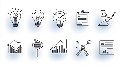 Aufkleber - Clean of a set of 15 outline business icons featuring finance strategy and productivity tools with editable stroke for corporate enterprise and commercial use