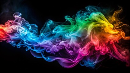 Poster - Abstract Colorful Smoke Swirling in a Dark Background, Showcasing Vibrant Hues and Ethereal Forms, Perfect for Artistic and Creative Visuals, Evoking Mystery and Depth