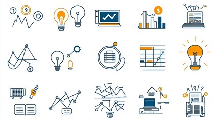 Aufkleber - Set of 15 outline business icons featuring finance strategy and productivity tools in a clean with editable stroke  Minimalist graphic design elements perfect for infographics web and app interfaces