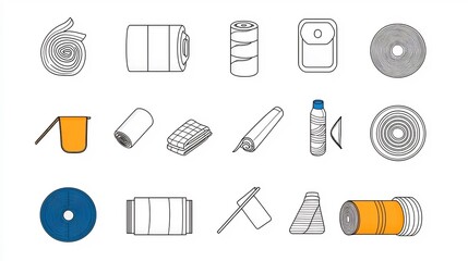 Poster - A set of modern minimalist icons representing key fabric properties such as water resistance breathability and wrinkle free  These simple