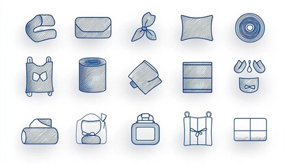 Fototapete - Set of 15 outline icons showcasing various fabric features such as softness durability and stretch in a clean with editable stroke