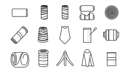 Poster - Comprehensive set of 15 clean minimalist outline icons designed to showcase various fabric features and properties including softness durability and stretch