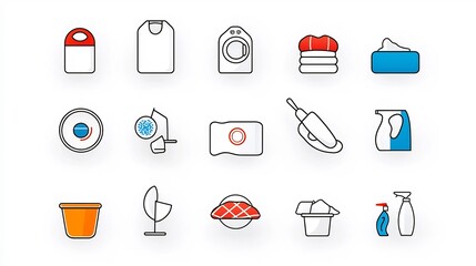 Poster - Comprehensive set of 15 thin line icons representing various fabric care and maintenance features such as washing drying and ironing symbols  These versatile can be used for informational graphics