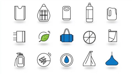 Poster - Outline icon set of 15 textile property symbols covering breathability stretchability and eco friendly features in a clean style with editable strokes  Great for infographics product labels