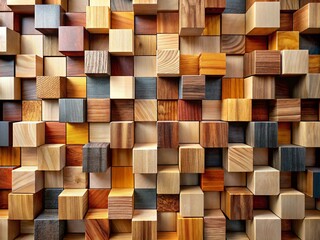 Poster - Abstract Geometric Composition of Volumetric Square Sections of Colored Wood Creating a Unique Fashion Photography Background with Artistic Texture and Depth