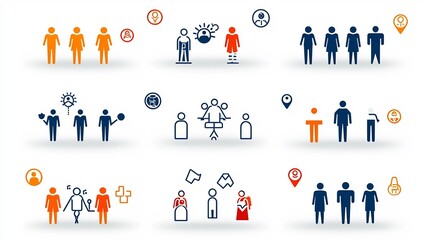 Leinwandbilder - Comprehensive icon set designed for visual representation of community based groups organizations and their members  Featuring a collection of thin line icons depicting participants