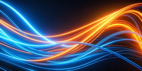Poster - Abstract Luxury Background with Orange and Blue Neon Glowing Lines in Long Exposure Style, Captivating Loop Animation for High-Quality Visuals, Perfect for Modern Design Projects