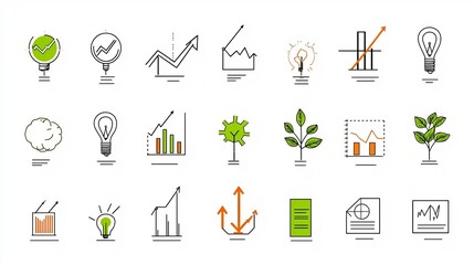 Poster - Outline icon set featuring 15 visually compelling icons that represent various growth related concepts including milestones upward trends and financial growth