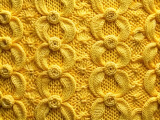 Poster - Abstract Yellow Knitted Texture with Floral Pattern for Architectural Photography, Showcasing the Beauty of Textile Design in Modern Interiors and Artistic Spaces