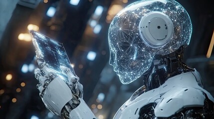 Poster - A Futuristic Robot with a Digital Display Interconnected by a Network of Lines