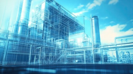 Poster - Wireframe Model of a Modern Industrial Building