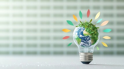 Poster - Eco Friendly Lightbulb Harboring a Thriving World Within A Symbolic Representation of Sustainable Energy and Renewable Resources