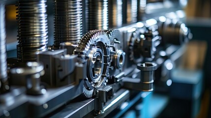 Poster - Close-up of Industrial Machinery with Gears and Metal Components