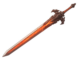 Poster - fiery sword with dragon themed hilt and glowing blade, isolated on white background, exuding power and mystique