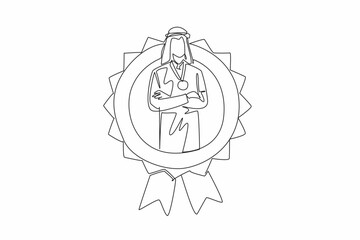Poster - continuous one line drawing arabian man crossed arm on chest while medal around neck. emphasizing th
