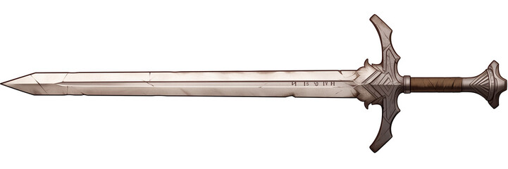 Poster - detailed illustration of rune sword with intricate engravings on blade, isolated on white background, showcasing its elegant design and craftsmanship