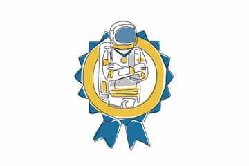 Poster - Continuous one line drawing astronaut crossed arm on chest while medal around neck. Inspiring future generations to dream big. Employee Appreciation Day. Single line draw design vector illustration