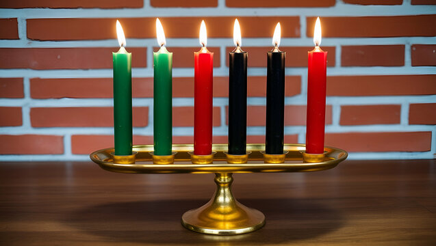 Kwanzaa celebration, Candles in Kwanzaa colors, Generative Ai